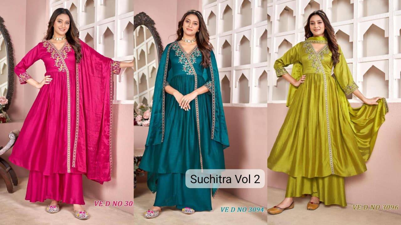 Suchitra Vol 2 By Fashid 3094 to 3096 Designer Festive Suits Beautiful Fancy Stylish Colorful Party Wear & Occasional Wear Vichitra Dress At Wholesale Price